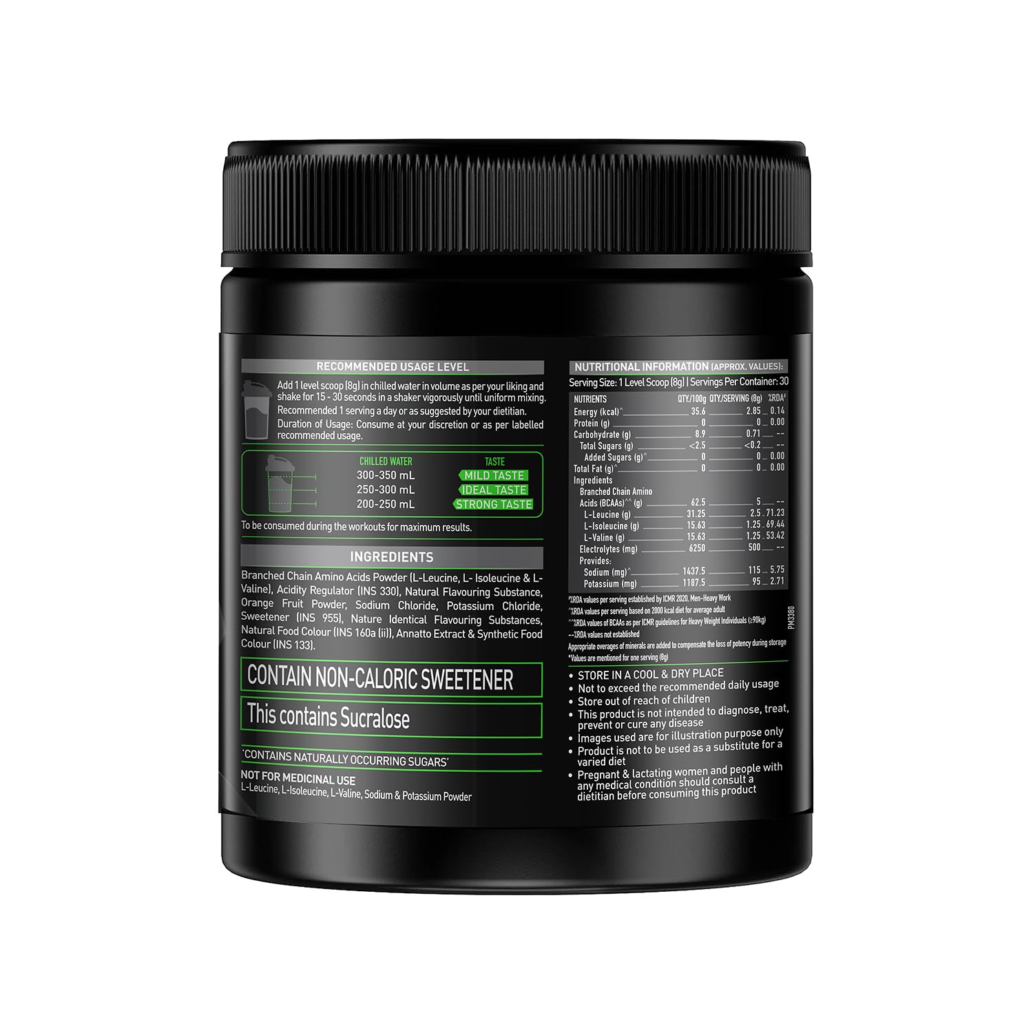 MuscleBlaze BCAA Pro Powder with Electrolytes, Zero Added Sugar, Intra-Workout Supplement - back view