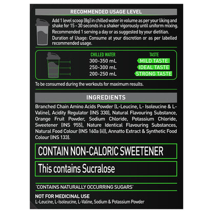 MuscleBlaze BCAA Pro Powder with Electrolytes, Zero Added Sugar, Intra-Workout Supplement - label detail