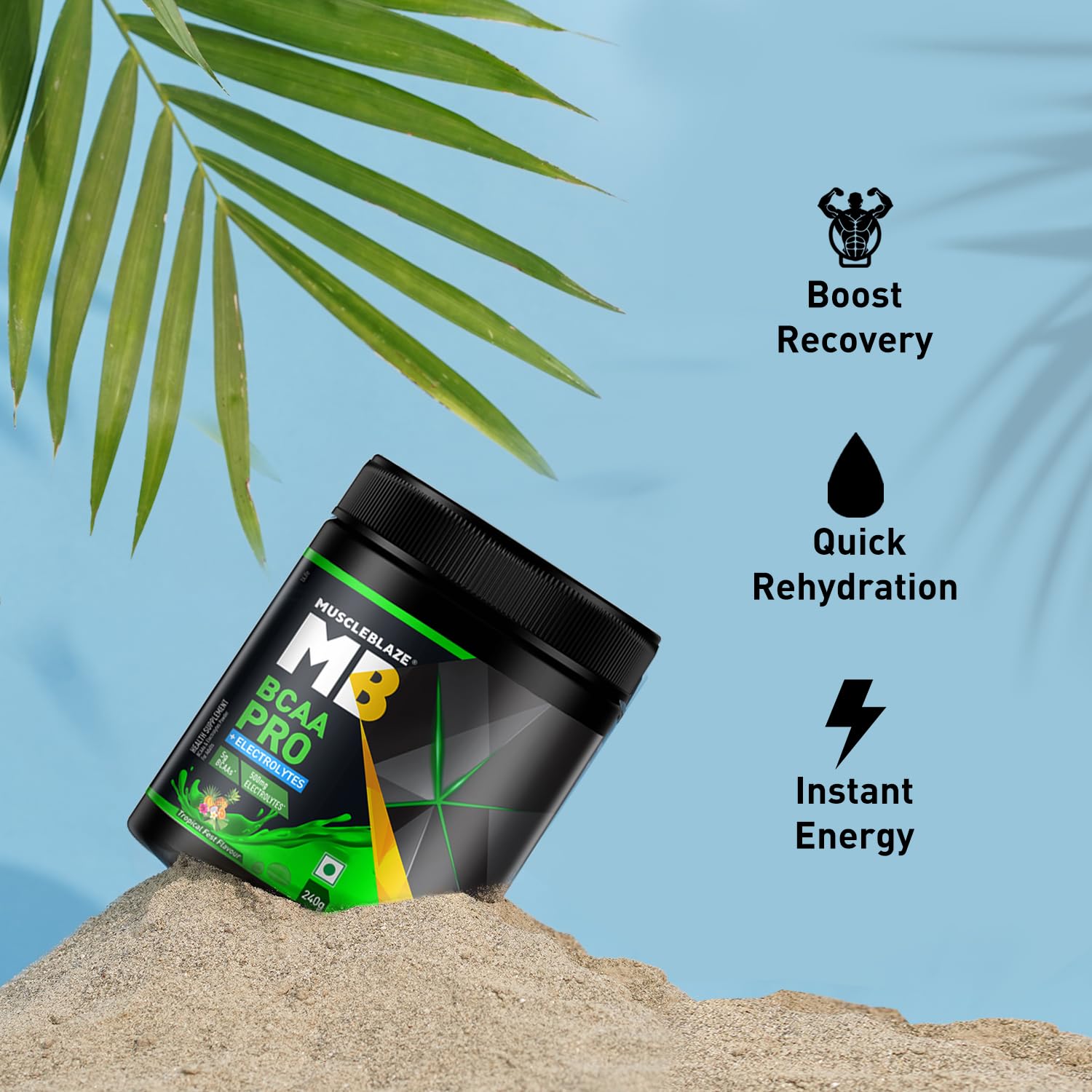 MuscleBlaze BCAA Pro Powder with Electrolytes, Zero Added Sugar, Intra-Workout Supplement - ingredients panel