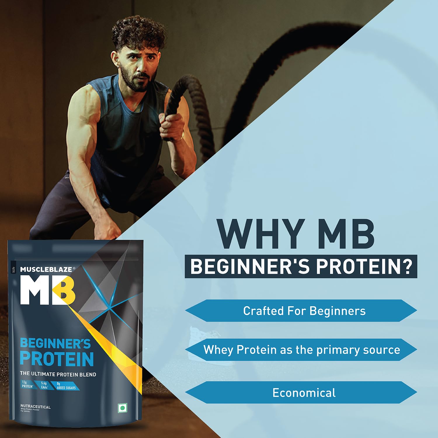 MuscleBlaze Beginner's Whey Protein Powder, Chocolate Flavor, Whey Protein Supplement - back view (12)