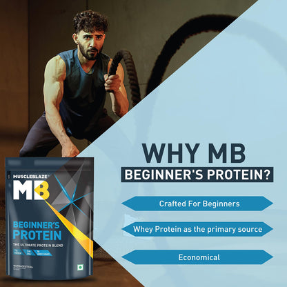 MuscleBlaze Beginner's Whey Protein Powder, Chocolate Flavor, Whey Protein Supplement - back view (12)