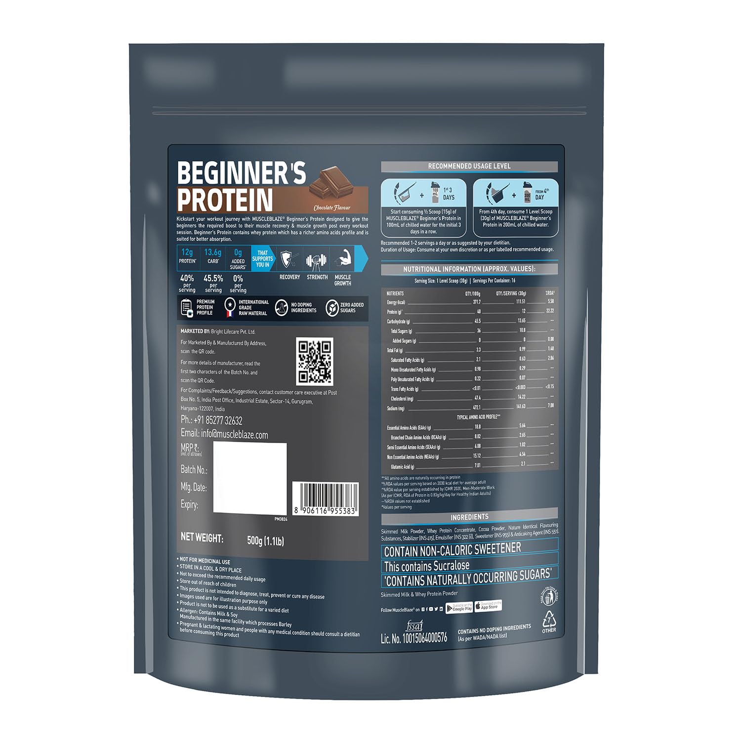 MuscleBlaze Beginner's Whey Protein Powder, Chocolate Flavor, Whey Protein Supplement - ingredients panel (15)