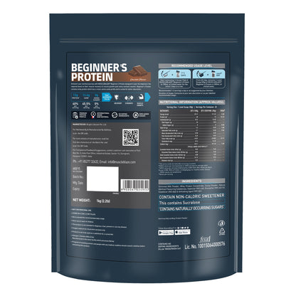 MuscleBlaze Beginner's Whey Protein Powder, Chocolate Flavor, Whey Protein Supplement - back view