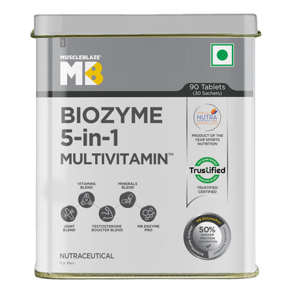 MuscleBlaze Biozyme Daily Multivitamin, 90 Tablets, 5-in-1 Formula with Vitamins, Minerals, Herbs
