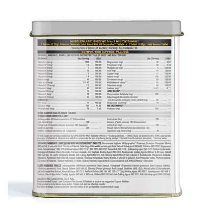 MuscleBlaze Biozyme Daily Multivitamin, 90 Tablets, 5-in-1 Formula with Vitamins, Minerals, Herbs - label detail