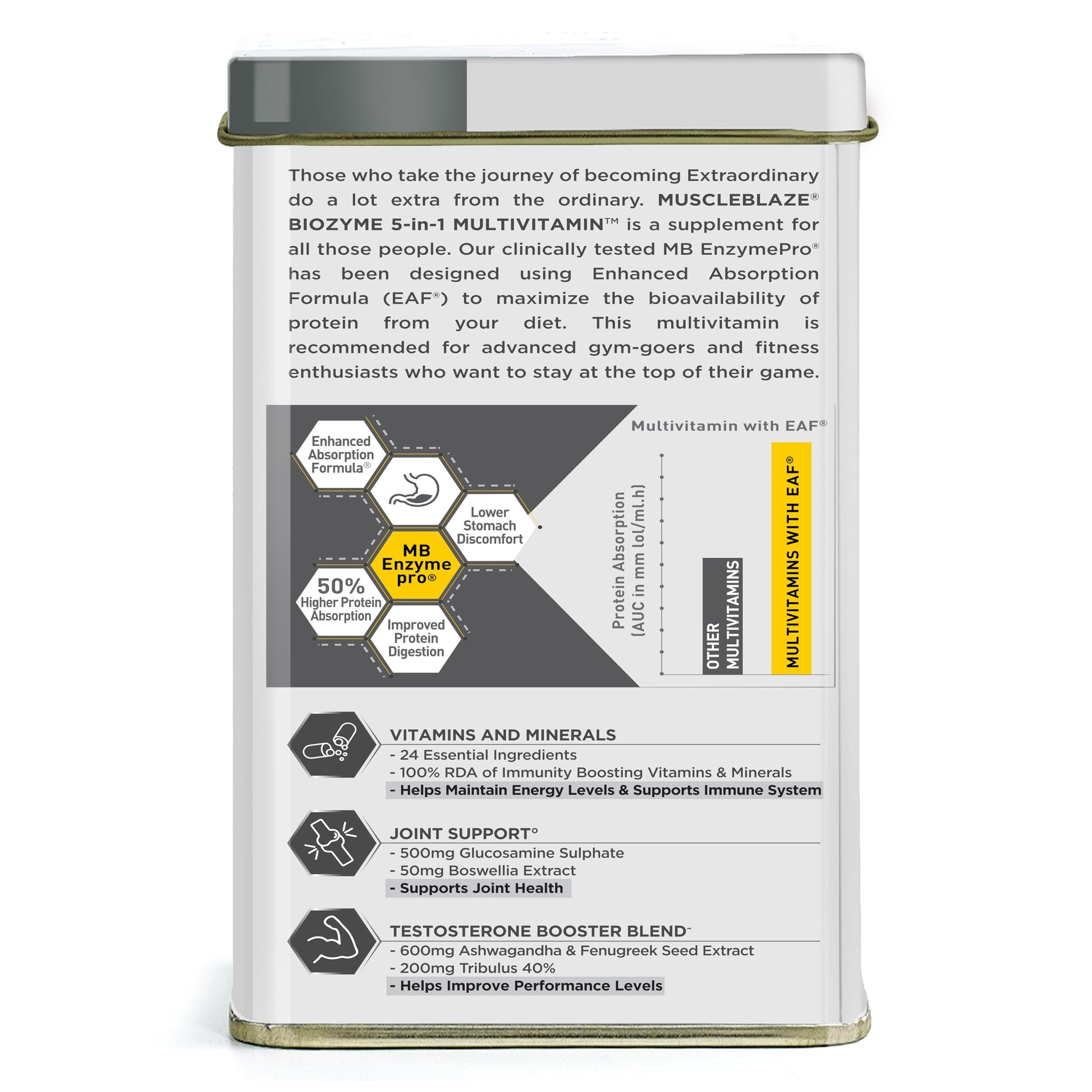 MuscleBlaze Biozyme Daily Multivitamin, 90 Tablets, 5-in-1 Formula with Vitamins, Minerals, Herbs - close-up detail