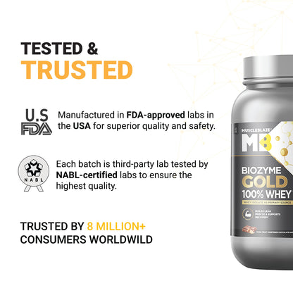MuscleBlaze Biozyme Gold 100% Whey Protein Powder, 1kg (2.2 lbs), Protein Supplement - label detail (13)