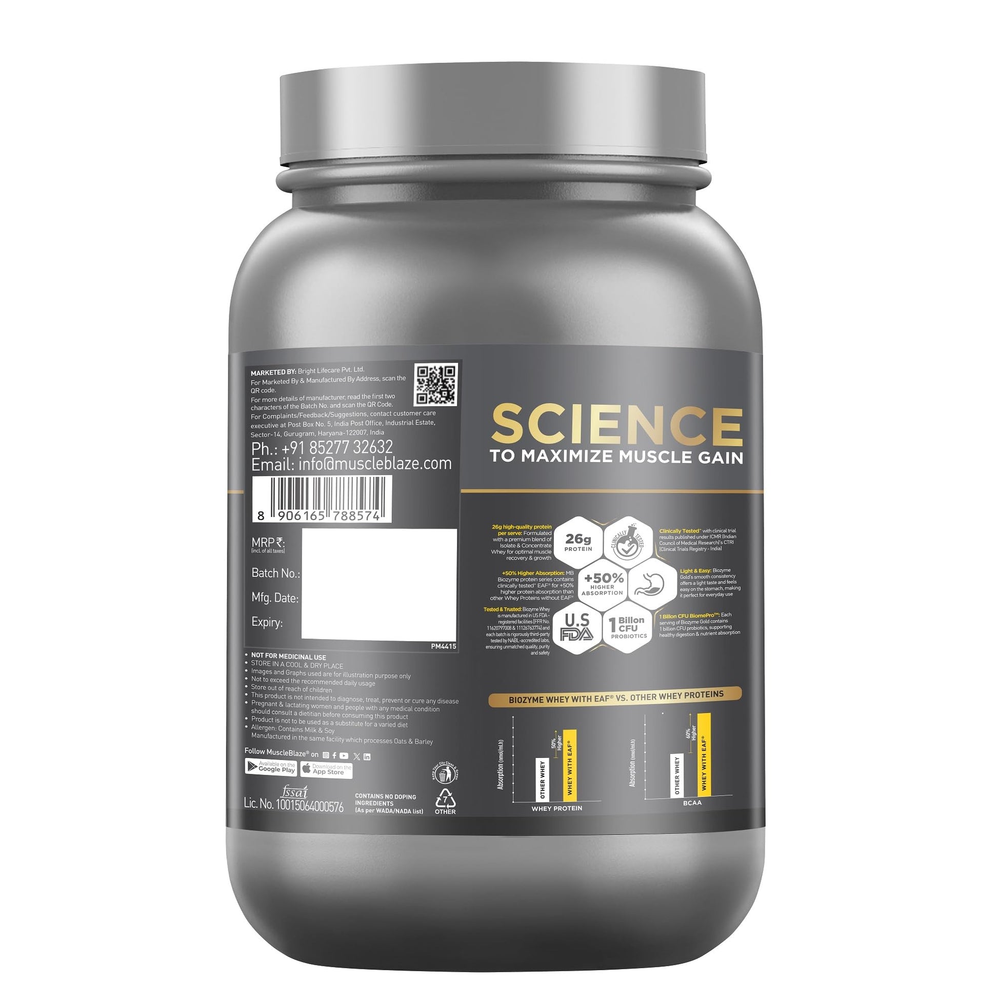 MuscleBlaze Biozyme Gold 100% Whey Protein Powder, 1kg (2.2 lbs), Protein Supplement - in use (16)