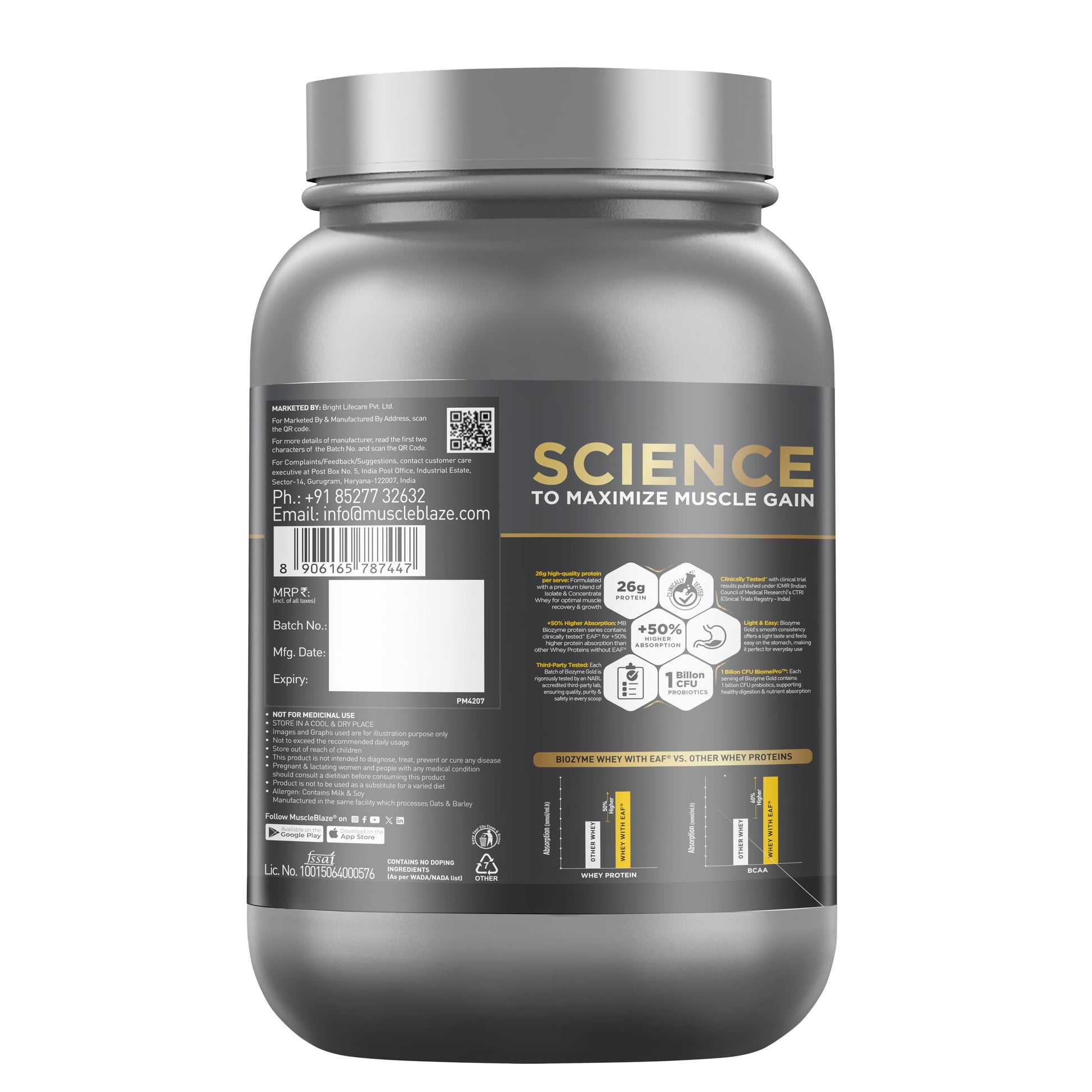 MuscleBlaze Biozyme Gold 100% Whey Protein Powder, 1kg (2.2 lbs), Protein Supplement - in use
