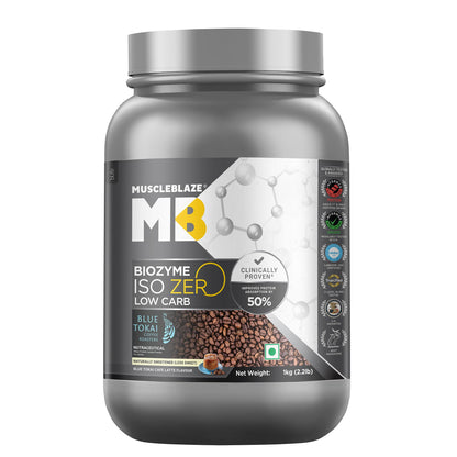 MuscleBlaze Biozyme Iso-Zero Low Carb Whey Protein Isolate Powder with EAF, Third Party Tested, Award Winning