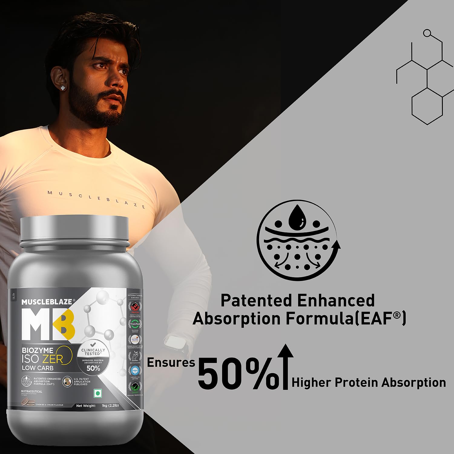 MuscleBlaze Biozyme Iso-Zero Low Carb Whey Protein Isolate Powder with EAF, Third Party Tested, Award Winning - back view (12