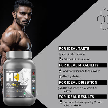 MuscleBlaze Biozyme Iso-Zero Low Carb Whey Protein Isolate Powder with EAF, Third Party Tested, Award Winning - packaging (13