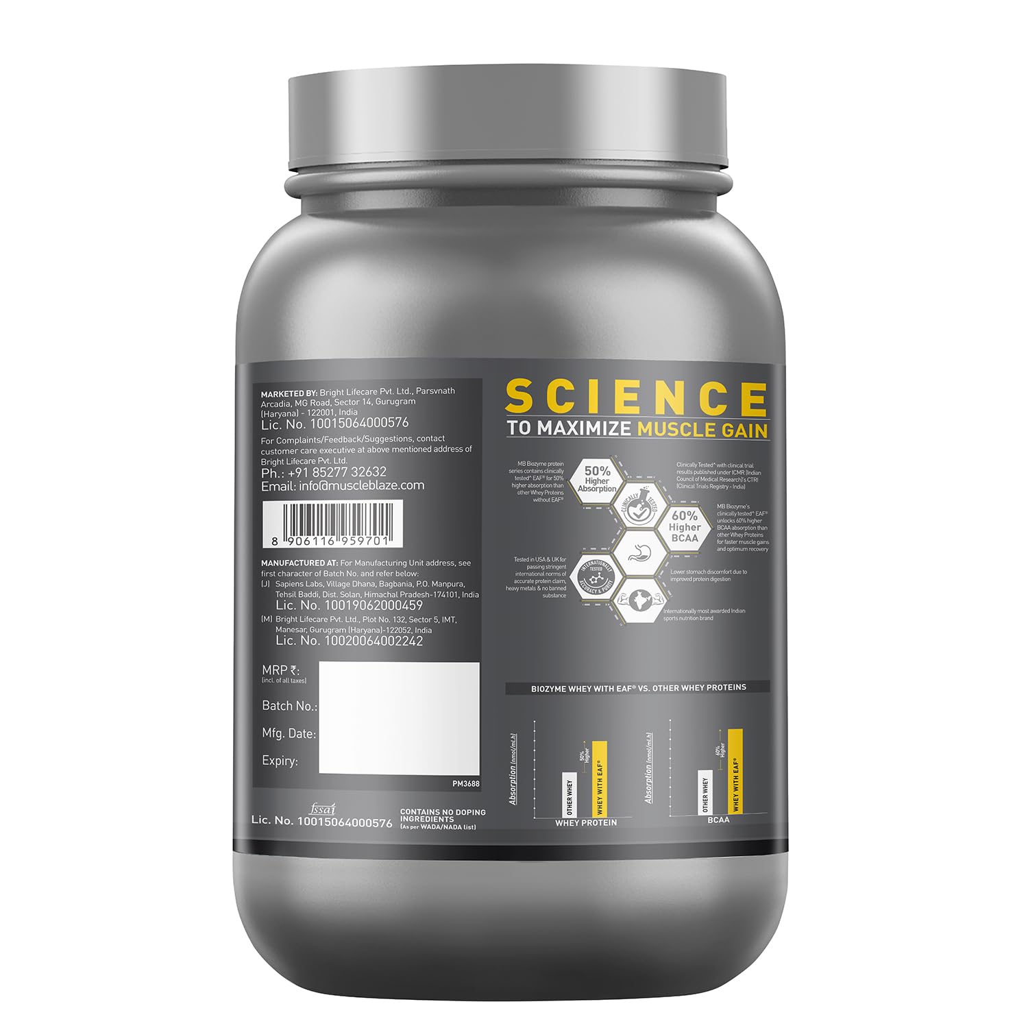MuscleBlaze Biozyme Iso-Zero Low Carb Whey Protein Isolate Powder with EAF, Third Party Tested, Award Winning - ingredients p