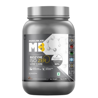MuscleBlaze Biozyme Iso-Zero Low Carb Whey Protein Isolate Powder with EAF, Third Party Tested, Award Winning (18)