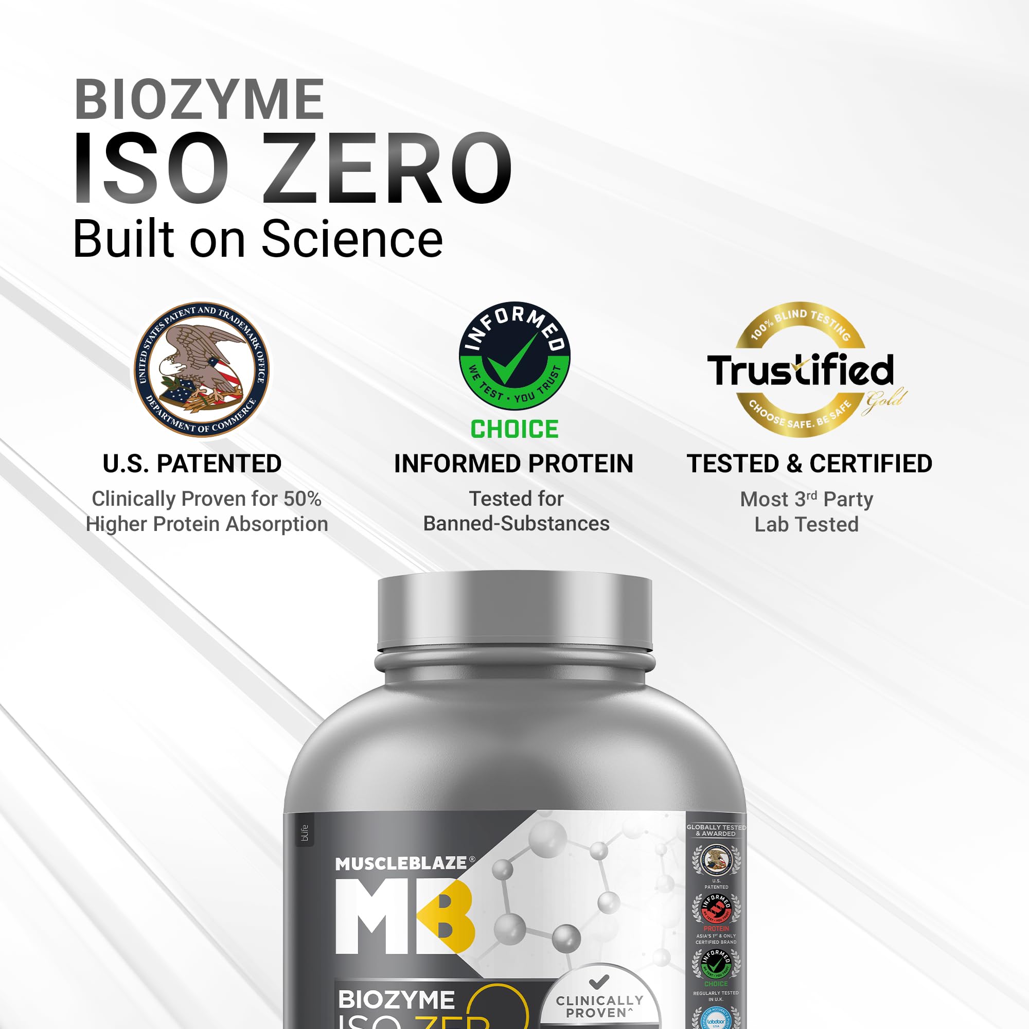 MuscleBlaze Biozyme Iso-Zero Low Carb Whey Protein Isolate Powder with EAF, Third Party Tested, Award Winning - back view (27