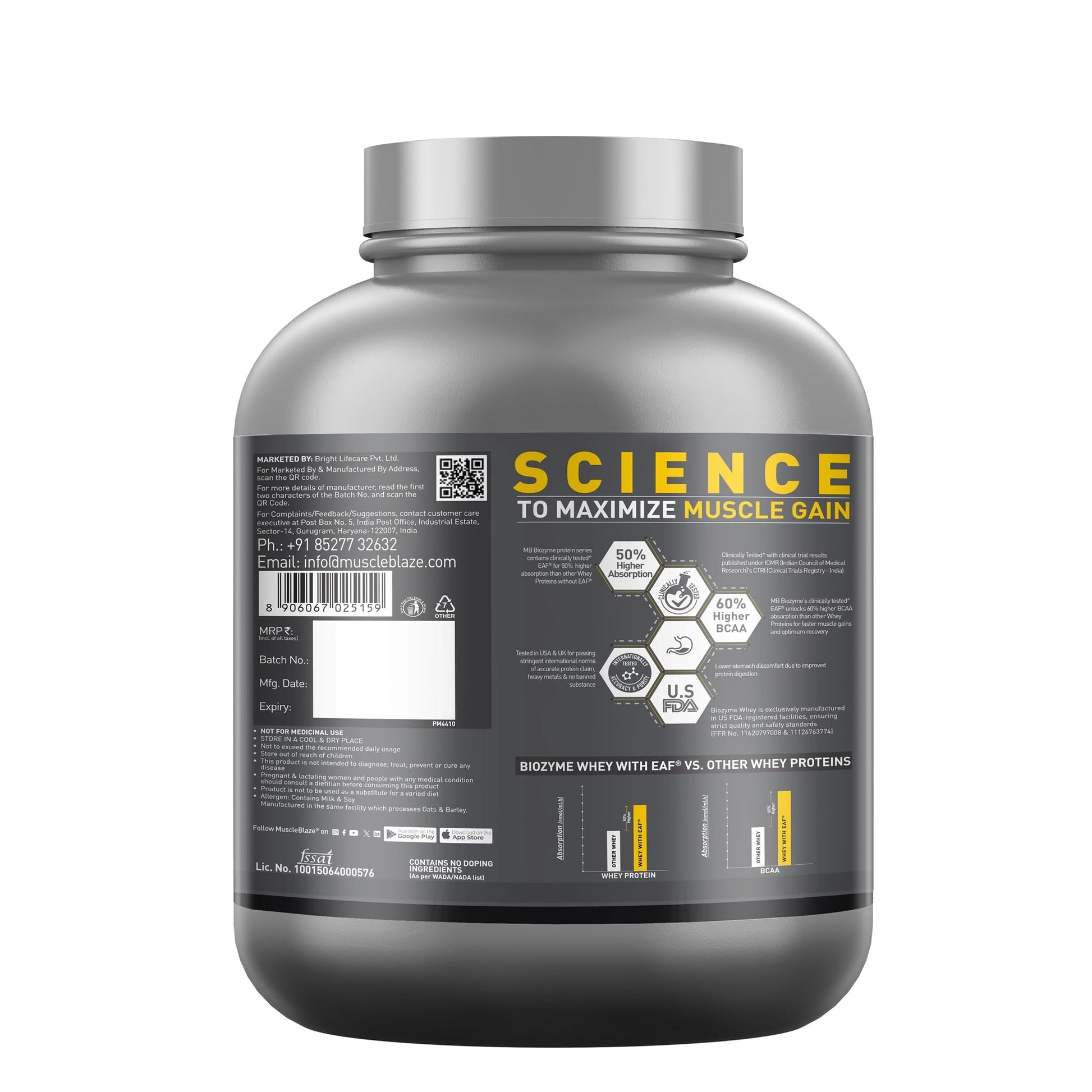 MuscleBlaze Biozyme Iso-Zero Low Carb Whey Protein Isolate Powder with EAF, Third Party Tested, Award Winning - close-up deta