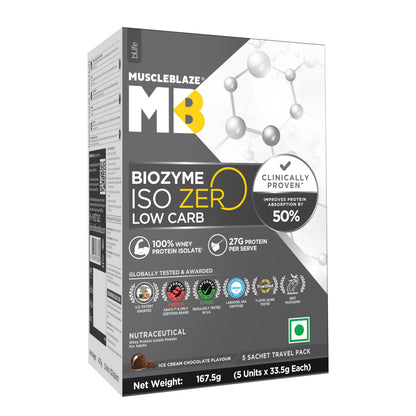 MuscleBlaze Biozyme Iso-Zero Low Carb Whey Protein Isolate Powder with EAF, Third Party Tested, Award Winning (33)