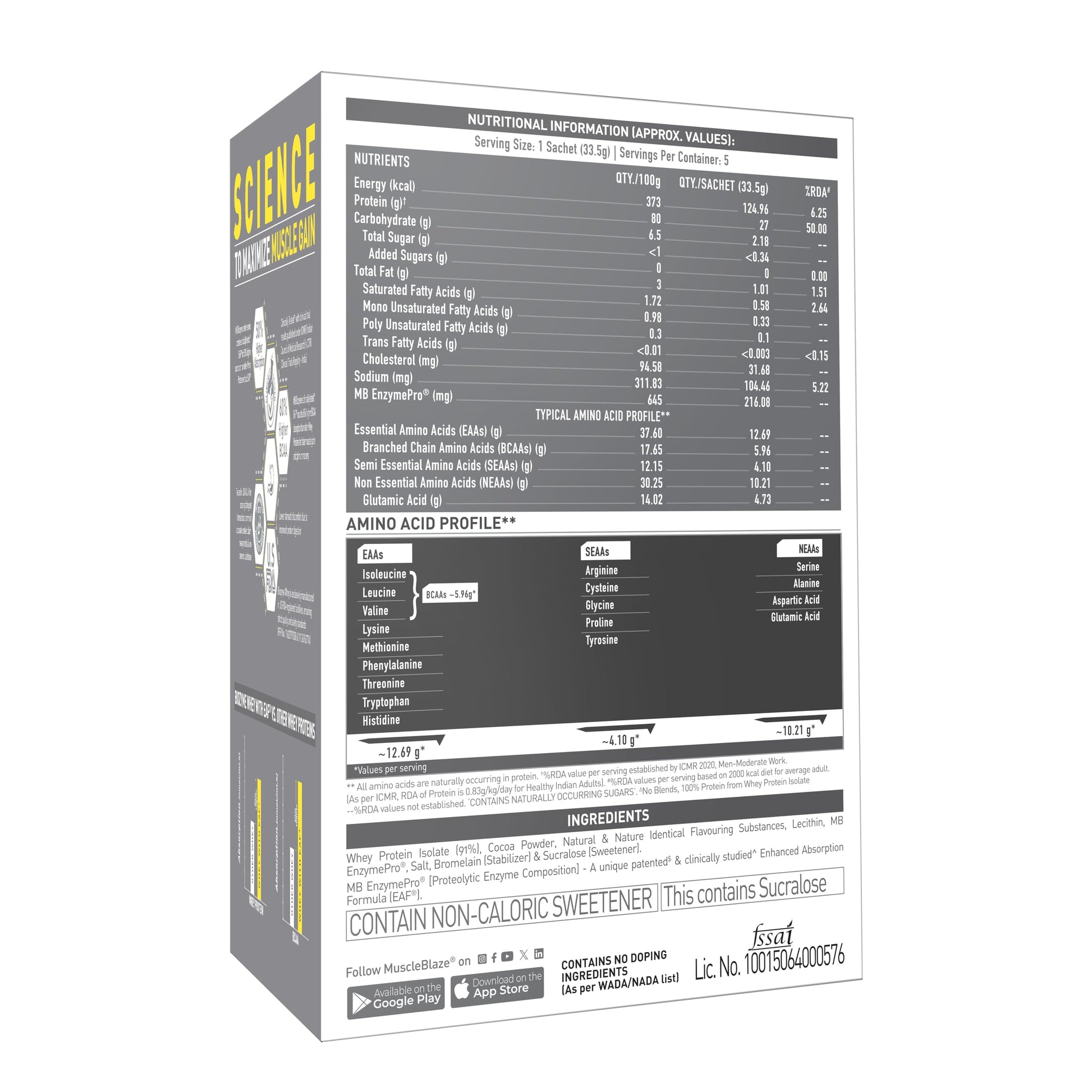 MuscleBlaze Biozyme Iso-Zero Low Carb Whey Protein Isolate Powder with EAF, Third Party Tested, Award Winning - close-up deta