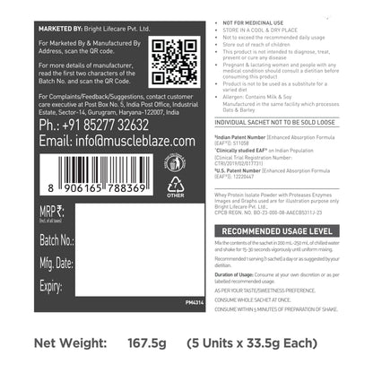 MuscleBlaze Biozyme Iso-Zero Low Carb Whey Protein Isolate Powder with EAF, Third Party Tested, Award Winning - in use (40)