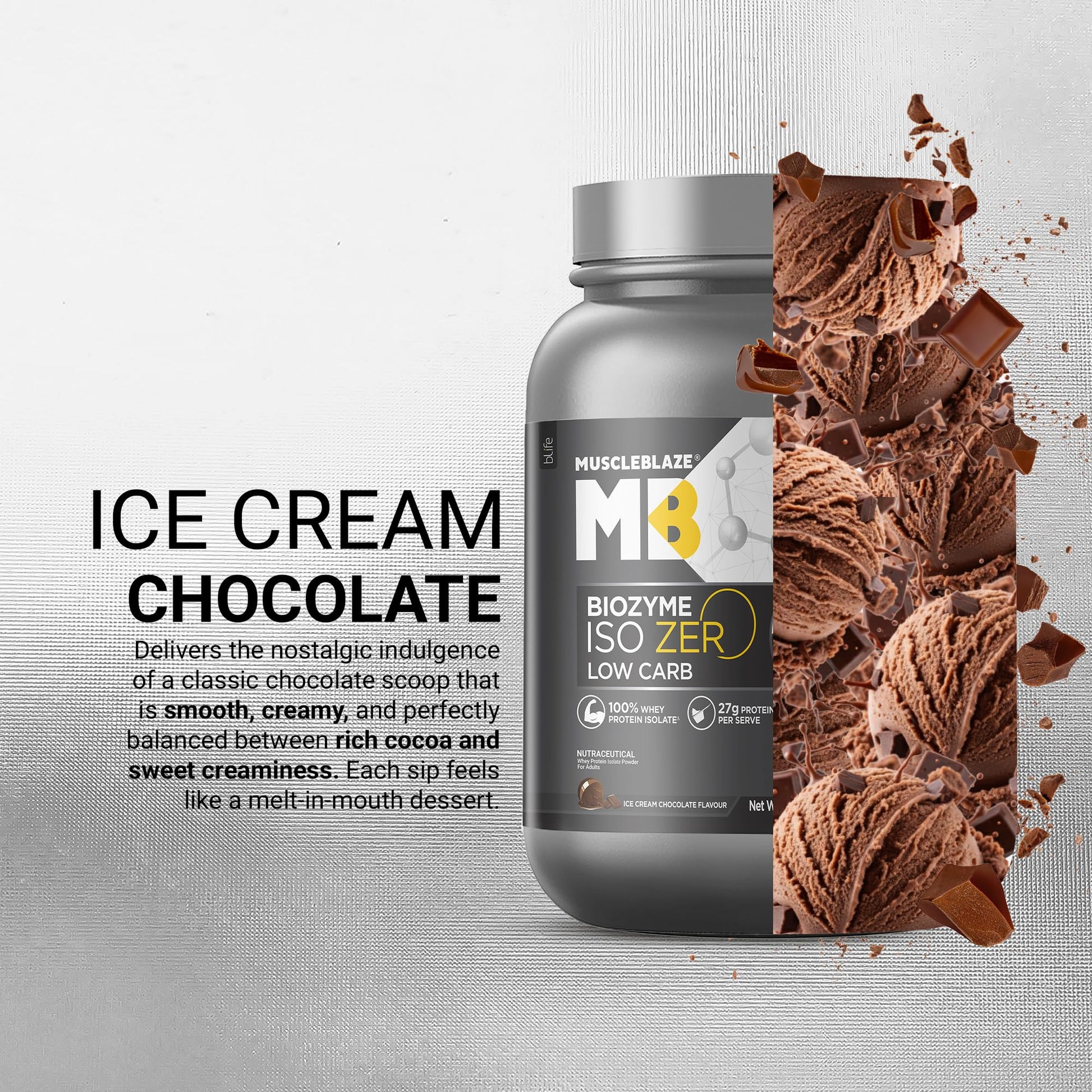 MuscleBlaze Biozyme Iso-Zero Low Carb Whey Protein Isolate Powder with EAF, Third Party Tested, Award Winning - back view (44