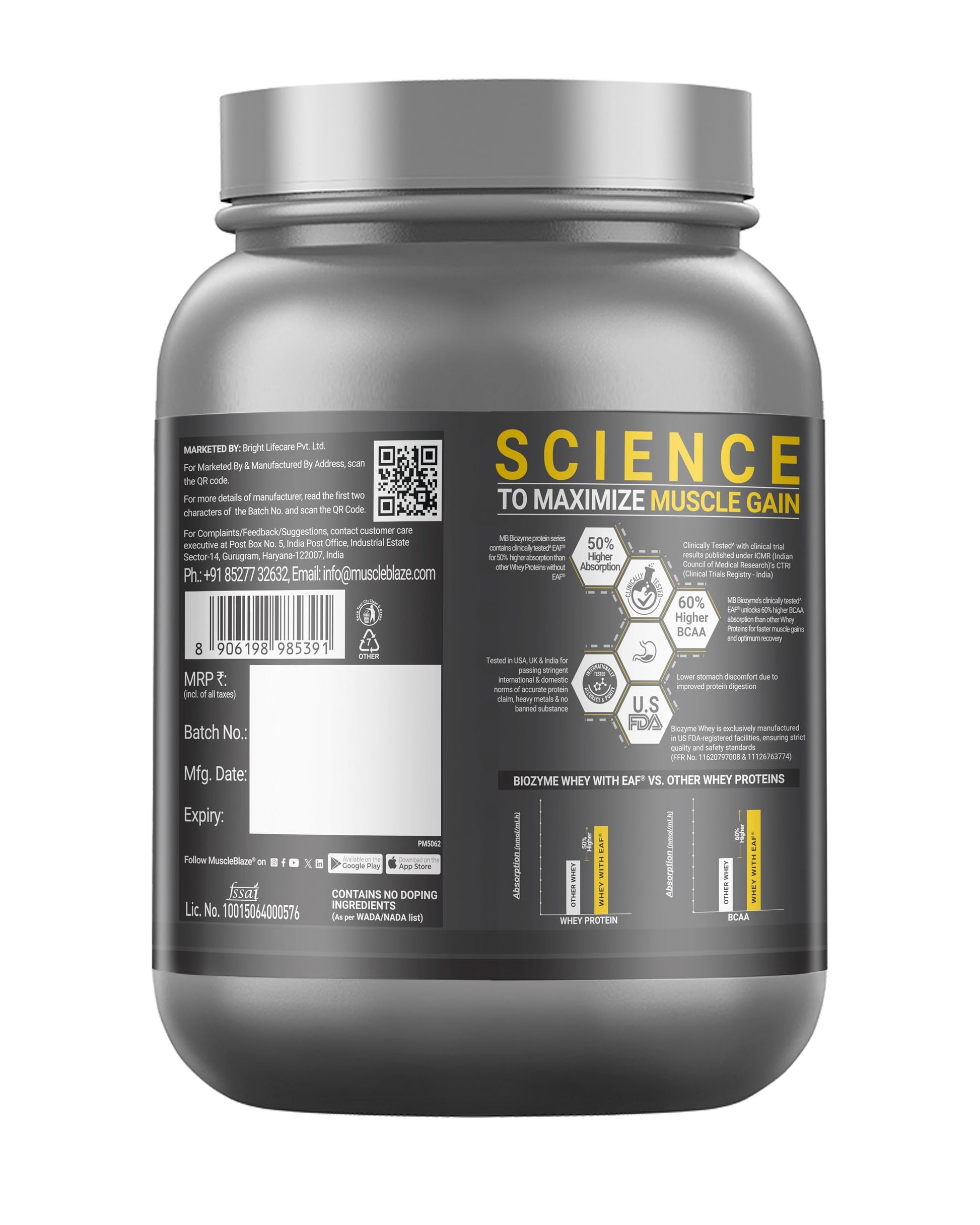 MuscleBlaze Biozyme Iso-Zero Low Carb Whey Protein Isolate Powder with EAF, Third Party Tested, Award Winning - close-up deta