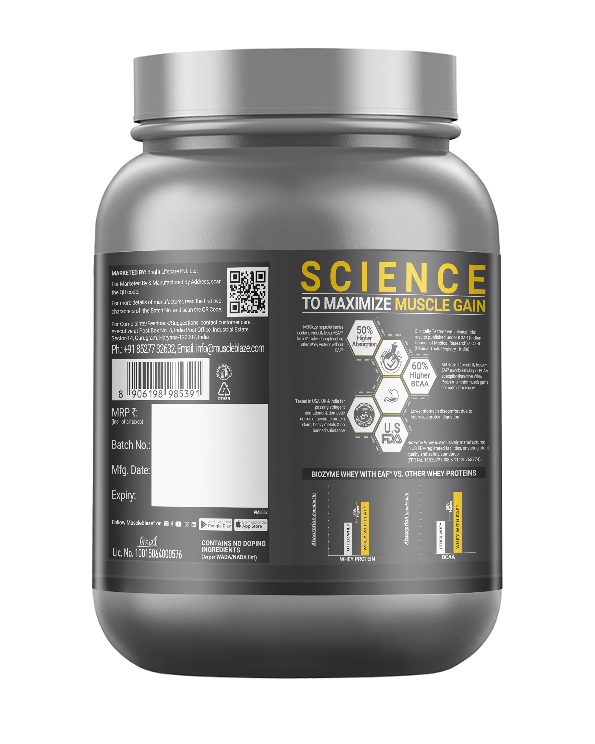 MuscleBlaze Biozyme Iso-Zero Low Carb Whey Protein Isolate Powder with EAF, Third Party Tested, Award Winning - close-up deta