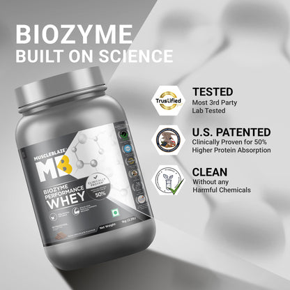 MuscleBlaze Biozyme Performance Whey Protein with Creatine Monohydrate, 1kg + 120g, Adult Unisex Nutritional Supplement - bac