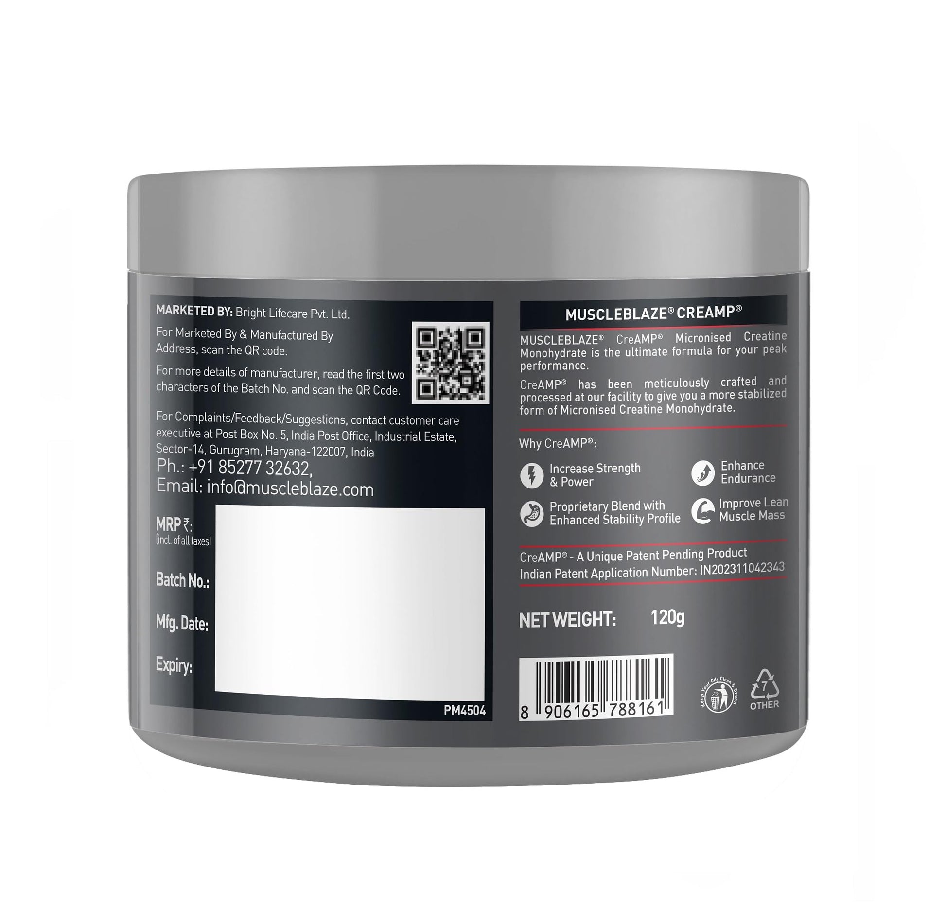 MuscleBlaze Biozyme Performance Whey Protein with Creatine Monohydrate, 1kg + 120g, Adult Unisex Nutritional Supplement - in 
