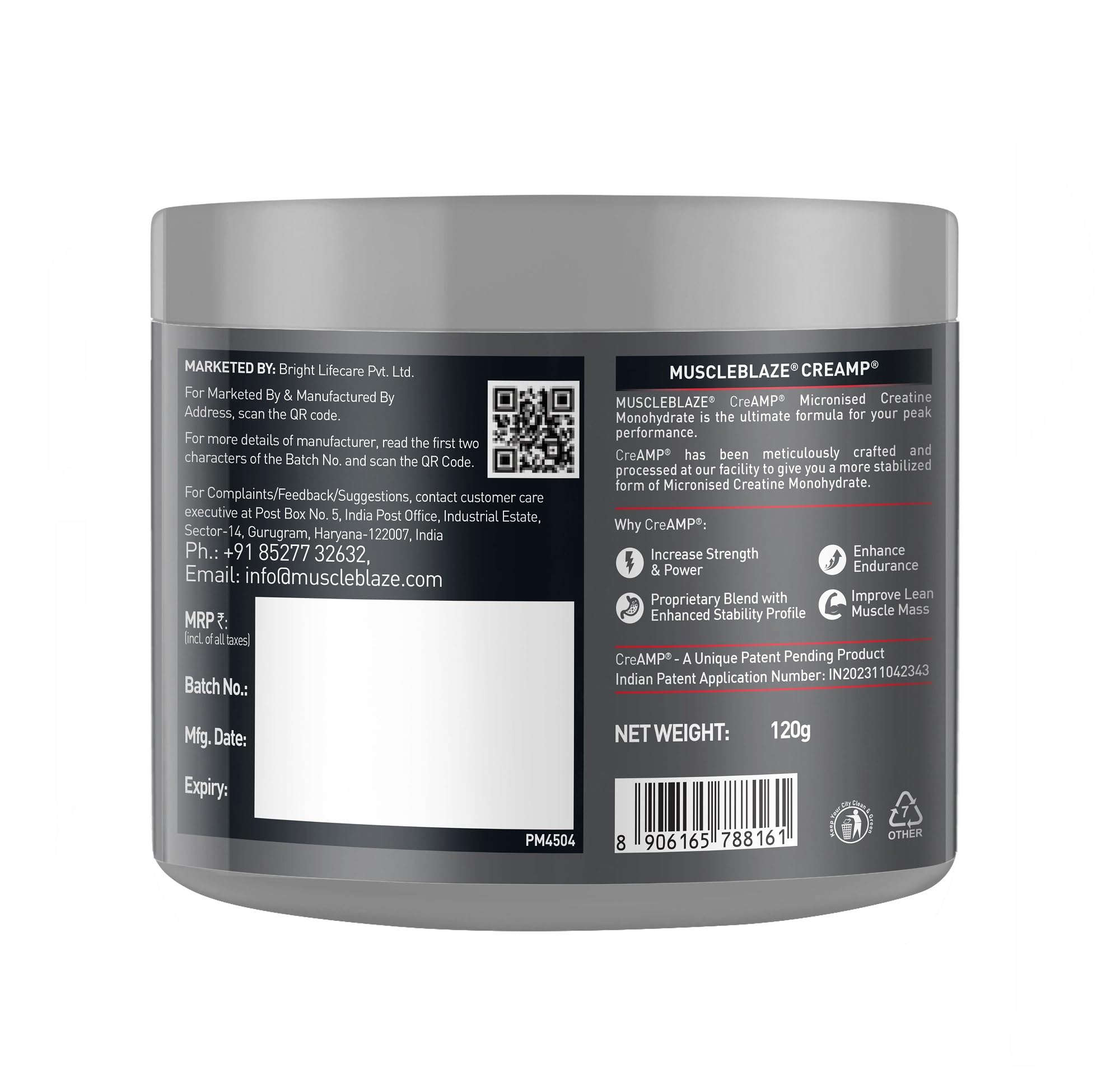MuscleBlaze Biozyme Performance Whey Protein with Creatine Monohydrate, 1kg + 120g, Adult Unisex Nutritional Supplement - in 