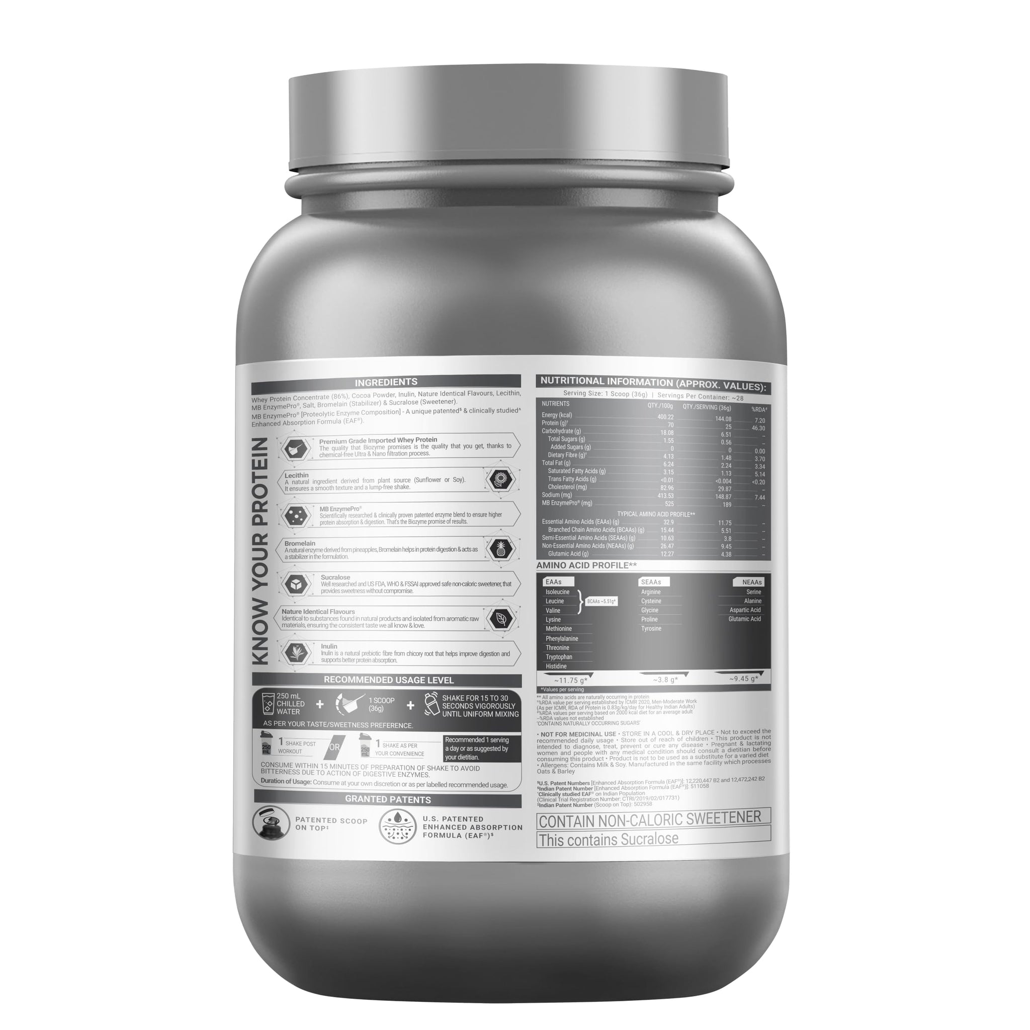 MuscleBlaze Biozyme Performance Whey Protein with Creatine Monohydrate, 1kg + 120g, Adult Unisex Nutritional Supplement - lab