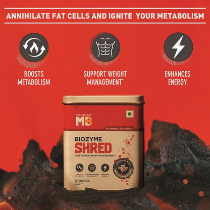 MuscleBlaze Biozyme Shred Dietary Supplement, 90 Tablets, NUT8676-01 - back view