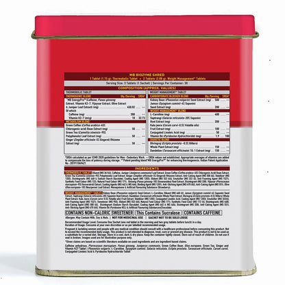 MuscleBlaze Biozyme Shred Dietary Supplement, 90 Tablets, NUT8676-01 - ingredients panel