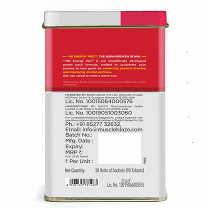 MuscleBlaze Biozyme Shred Dietary Supplement, 90 Tablets, NUT8676-01 - close-up detail