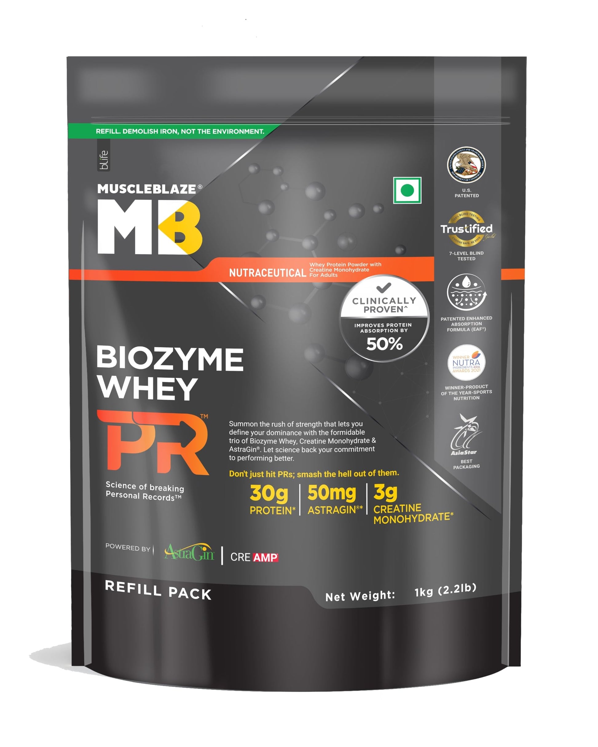 MuscleBlaze Biozyme Whey PR Protein Powder, Whey & Yeast Protein Blend, Patent-Applied Formula
