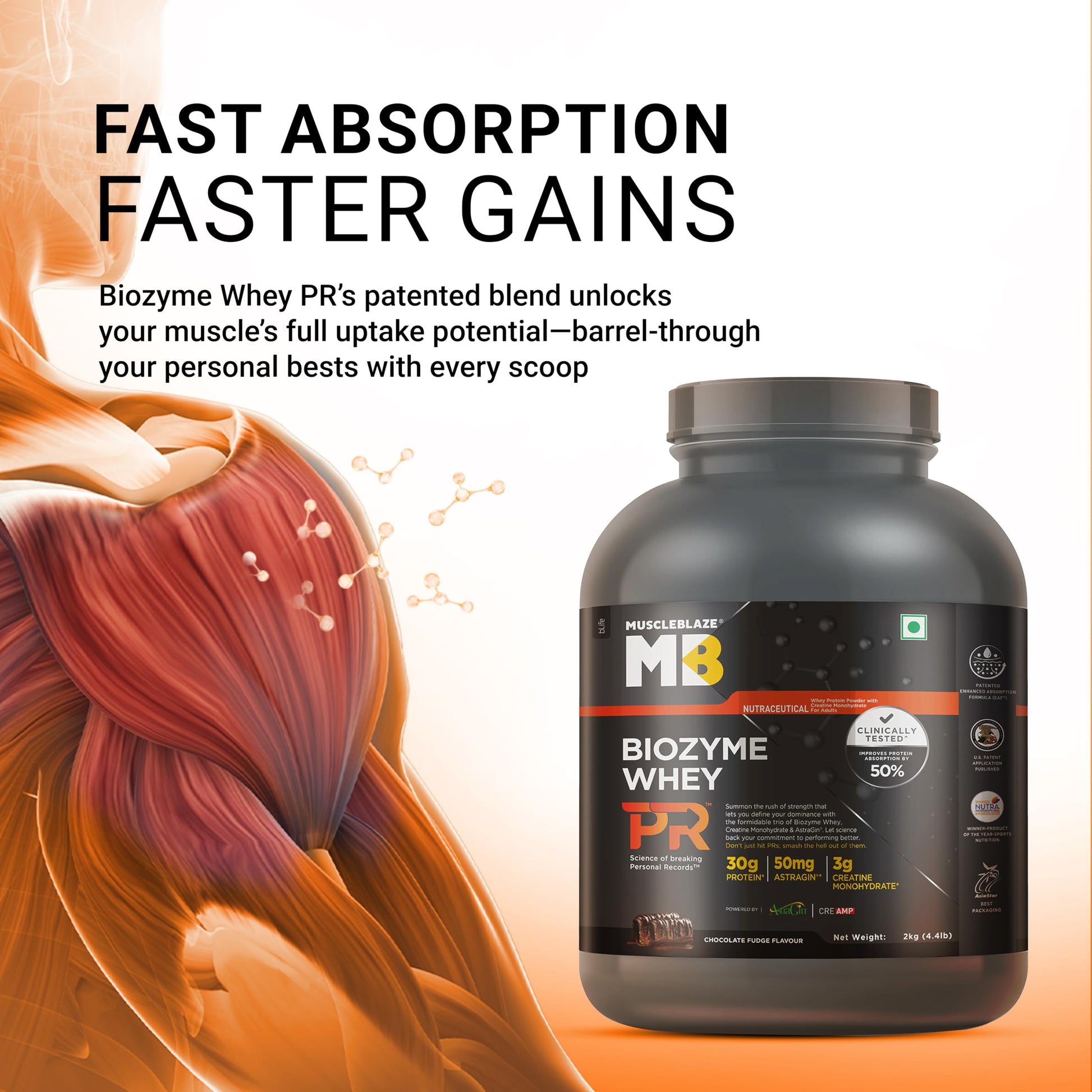 MuscleBlaze Biozyme Whey PR Protein Powder, Whey & Yeast Protein Blend, Patent-Applied Formula - packaging (13)