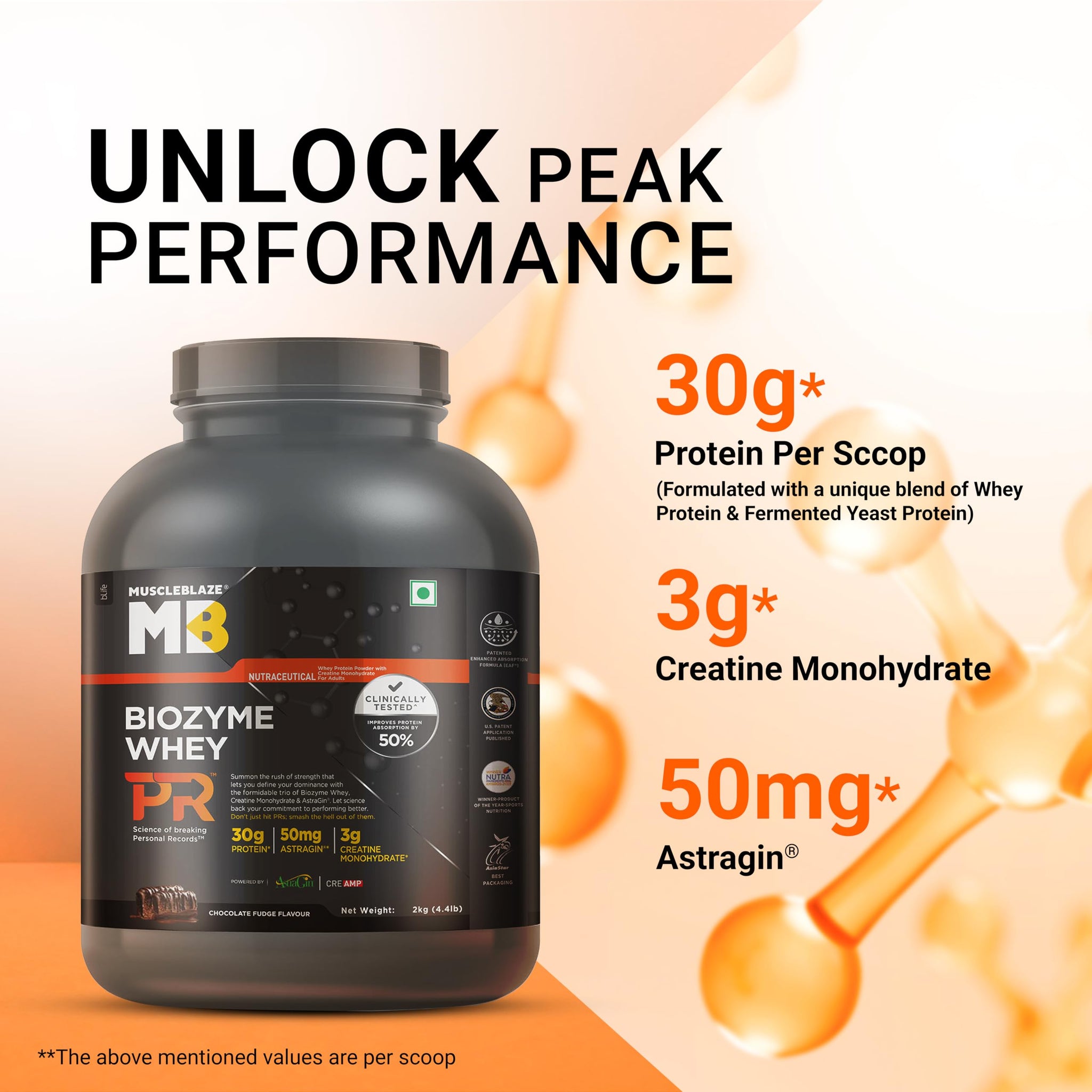 MuscleBlaze Biozyme Whey PR Protein Powder, Whey & Yeast Protein Blend, Patent-Applied Formula - label detail (14)