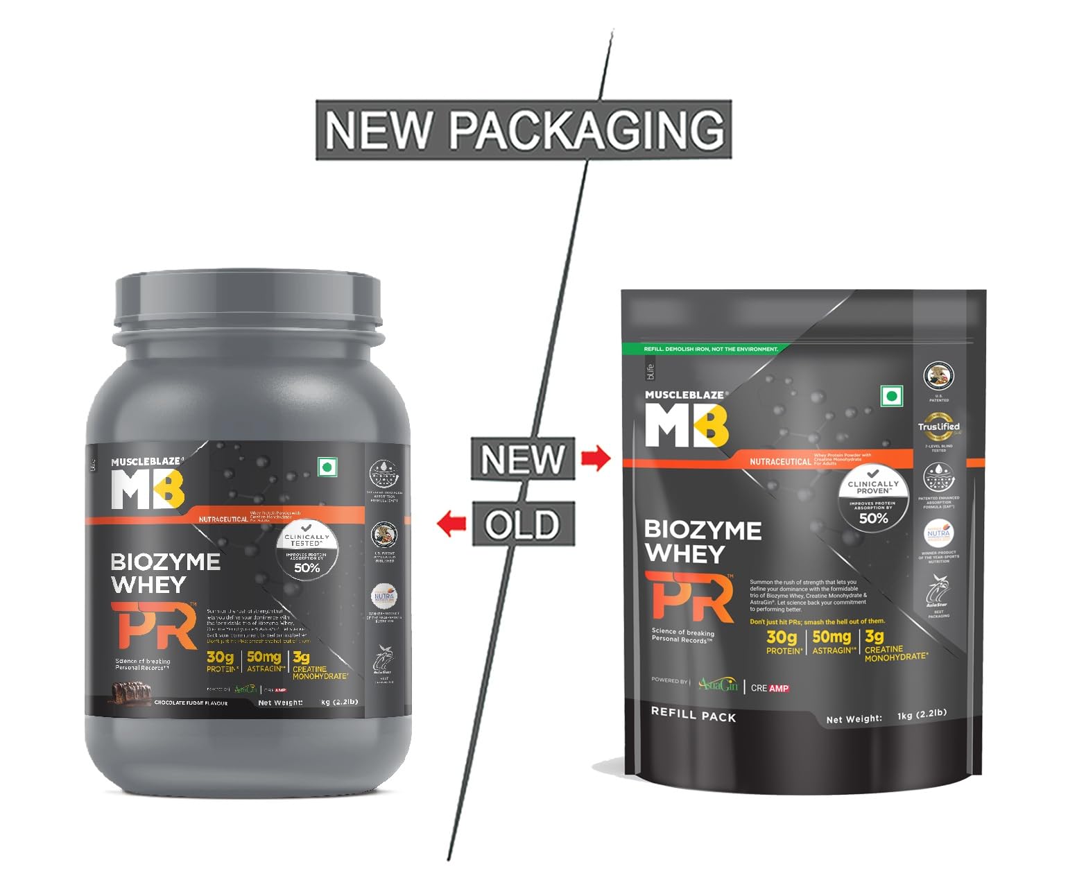 MuscleBlaze Biozyme Whey PR Protein Powder, Whey & Yeast Protein Blend, Patent-Applied Formula - front view