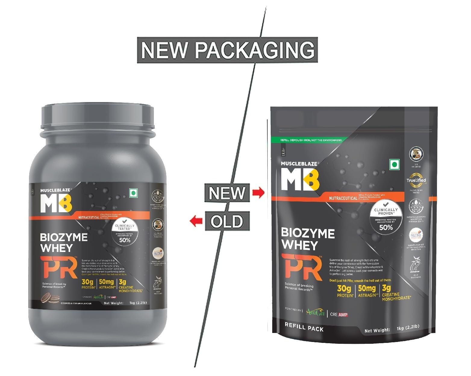 MuscleBlaze Biozyme Whey PR Protein Powder, Whey & Yeast Protein Blend, Patent-Applied Formula - front view (20)