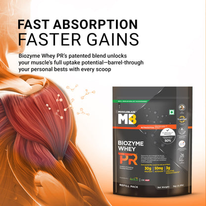 MuscleBlaze Biozyme Whey PR Protein Powder, Whey & Yeast Protein Blend, Patent-Applied Formula - label detail (23)