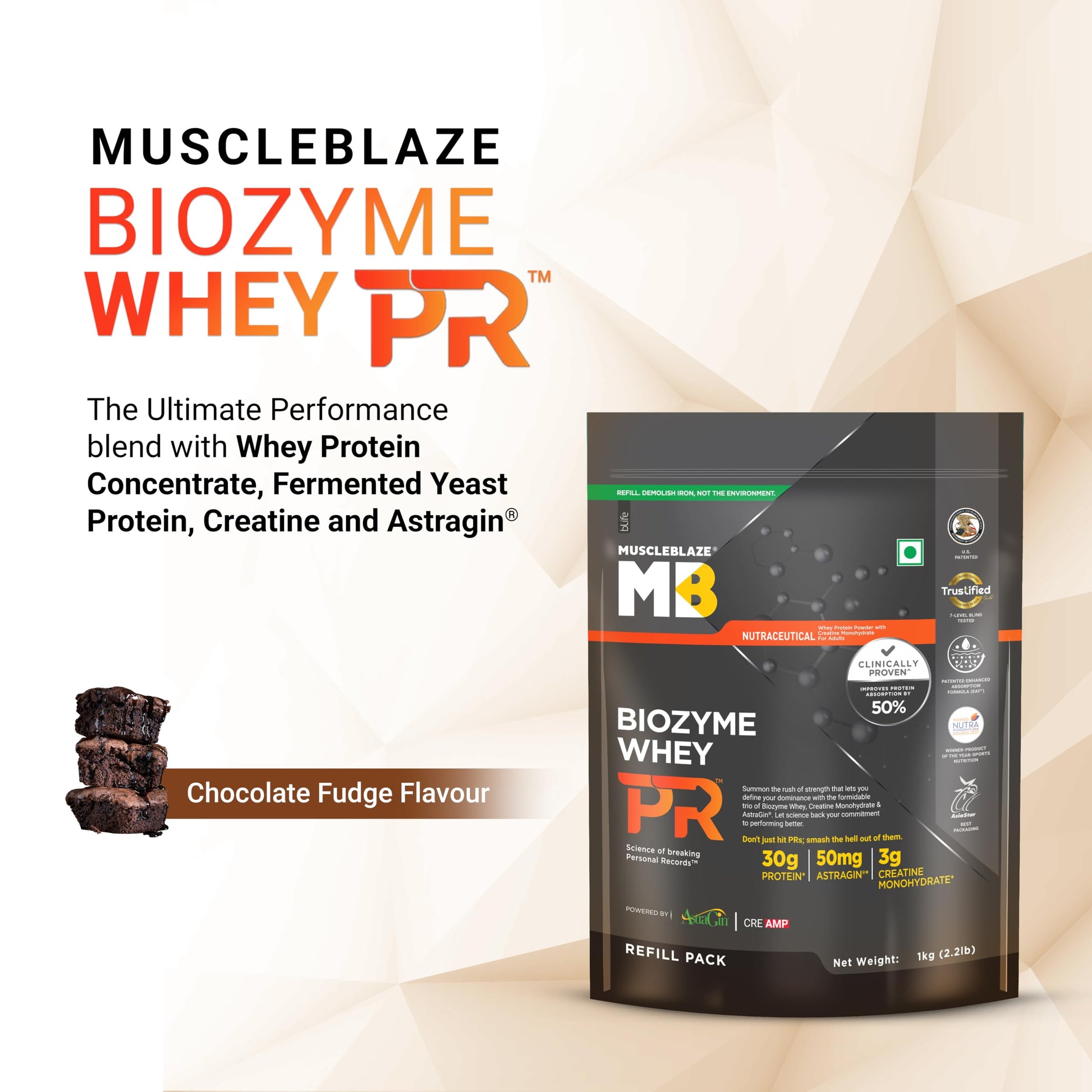 MuscleBlaze Biozyme Whey PR Protein Powder, Whey & Yeast Protein Blend, Patent-Applied Formula - back view