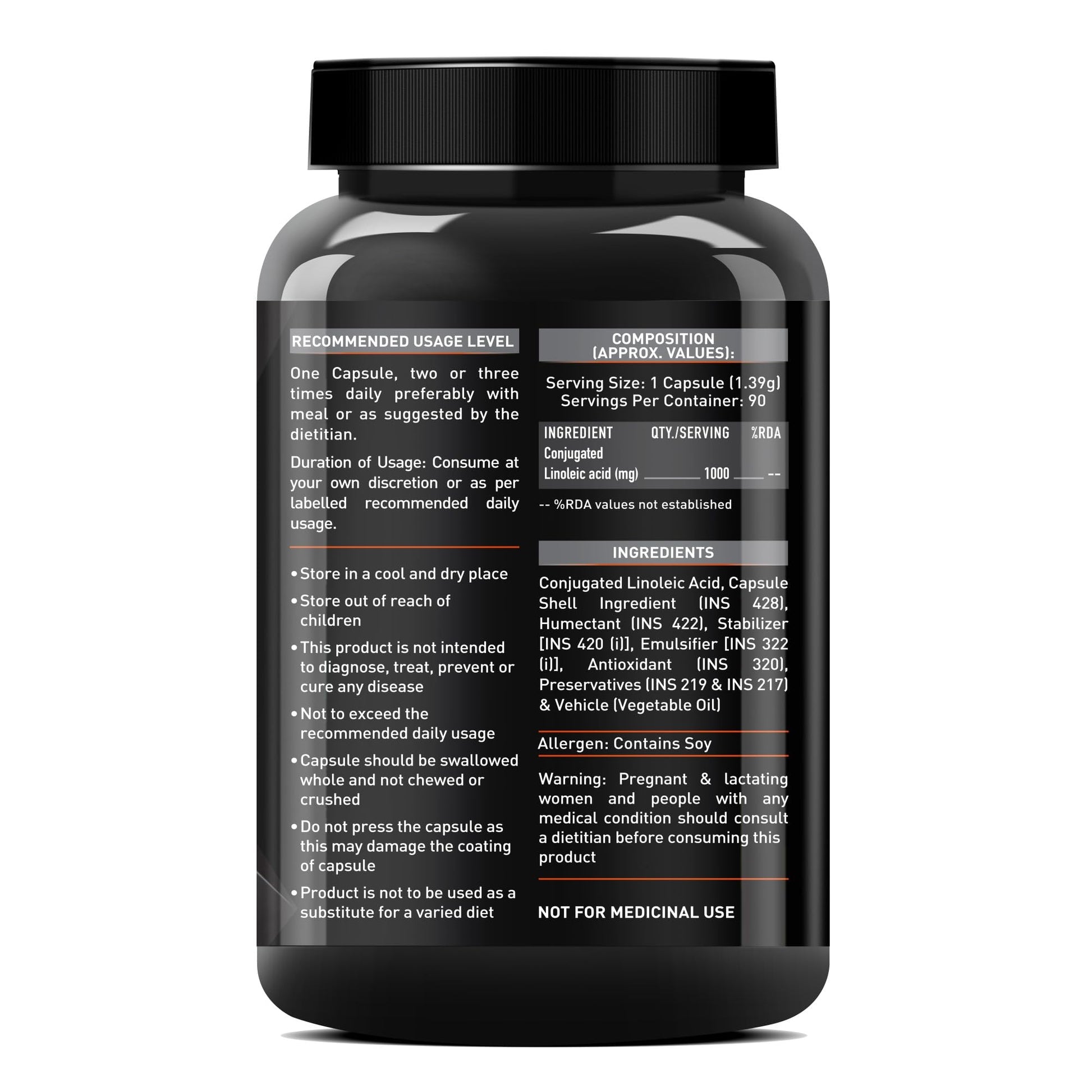 MuscleBlaze CLA 1000mg Conjugated Linoleic Acid Nutritional Supplement, 90 Softgel Capsules, Adult Unisex - front view