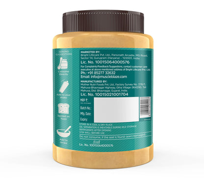 MuscleBlaze Classic Peanut Butter with Flaxseed, Omega 3 & 6, 1 kg, 26g Protein, No Trans Fat - label detail (12)