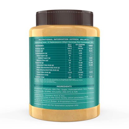 MuscleBlaze Classic Peanut Butter with Flaxseed, Omega 3 & 6, 1 kg, 26g Protein, No Trans Fat - ingredients panel