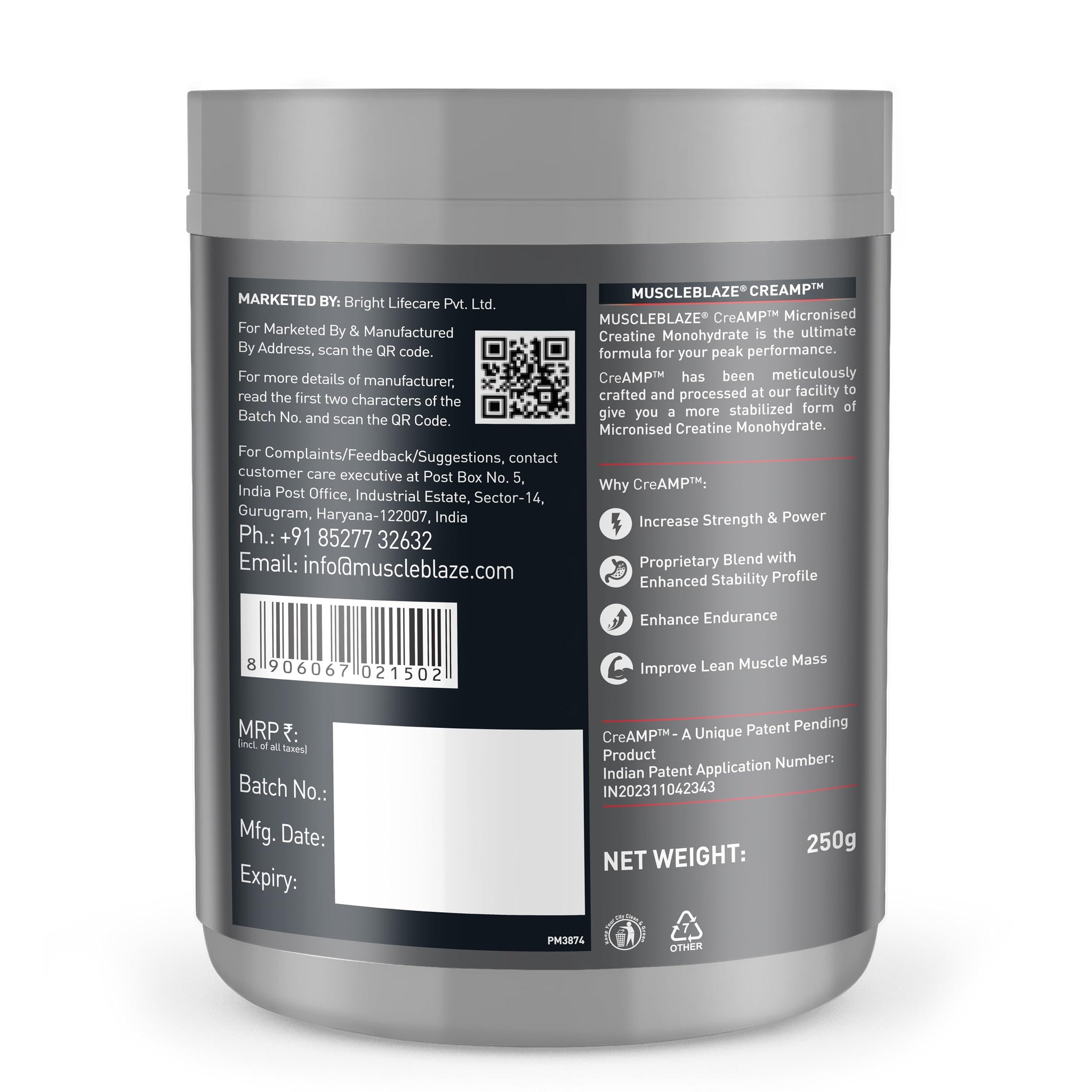 MuscleBlaze CreAMP Creatine Monohydrate Powder, Unflavored, Micronized with MB CreAbsorb - ingredients panel (15)