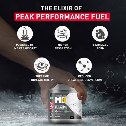 MuscleBlaze CreAMP Creatine Monohydrate Powder, Unflavored, Micronized with MB CreAbsorb - back view (23)