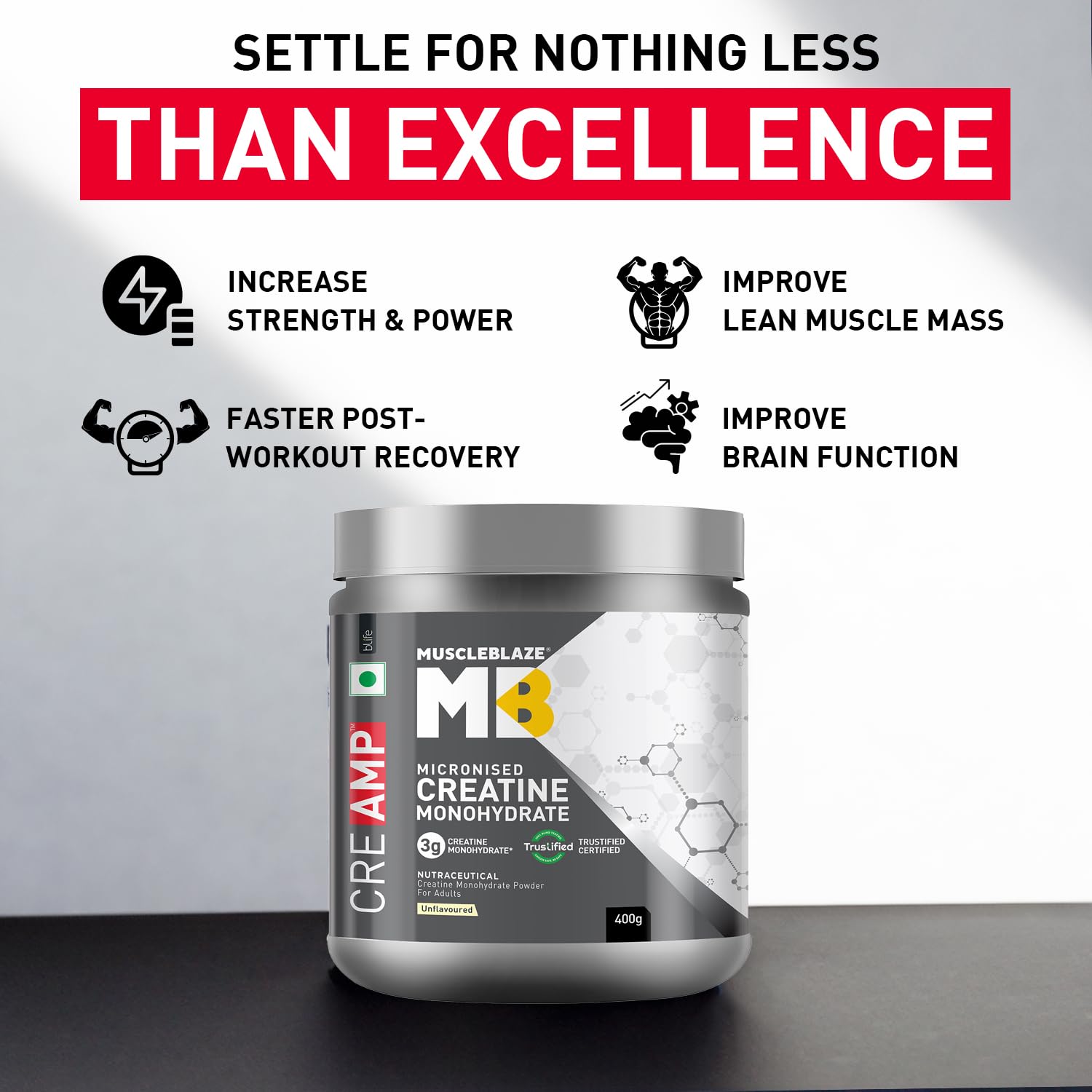 MuscleBlaze CreAMP Creatine Monohydrate Powder, Unflavored, Micronized with MB CreAbsorb - packaging (24)
