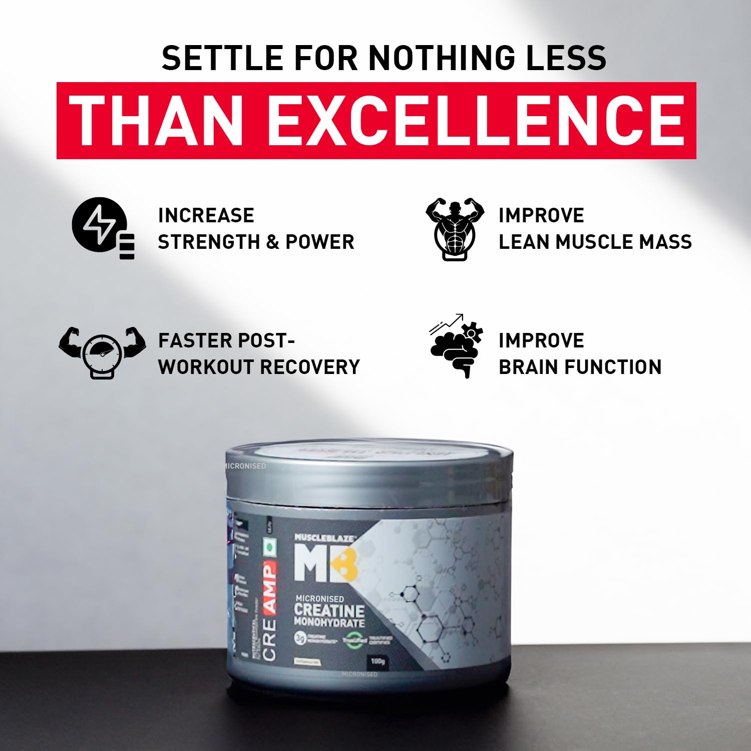 MuscleBlaze CreAMP Creatine Monohydrate Powder, Unflavored, Micronized with MB CreAbsorb - back view