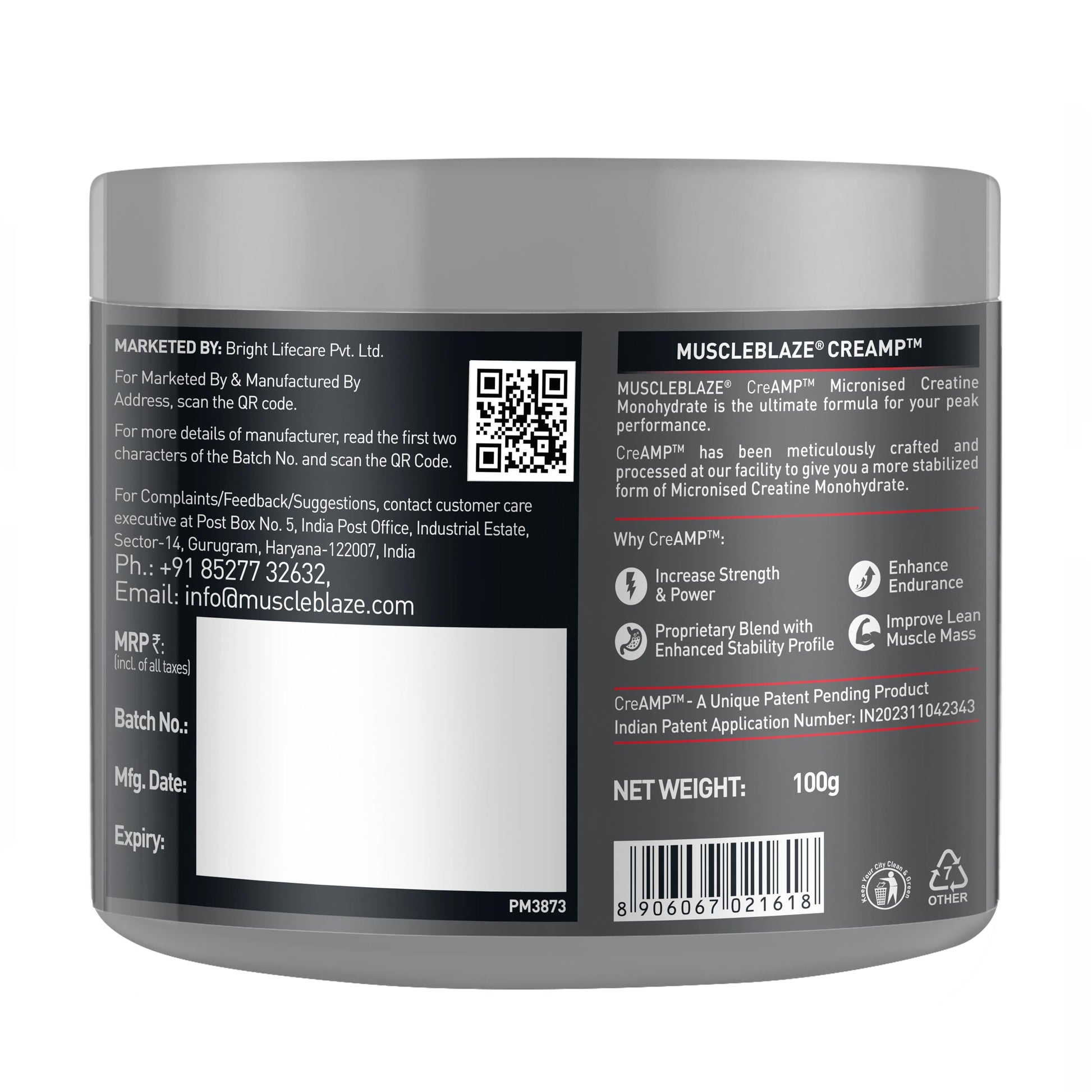 MuscleBlaze CreAMP Creatine Monohydrate Powder, Unflavored, Micronized with MB CreAbsorb - close-up detail