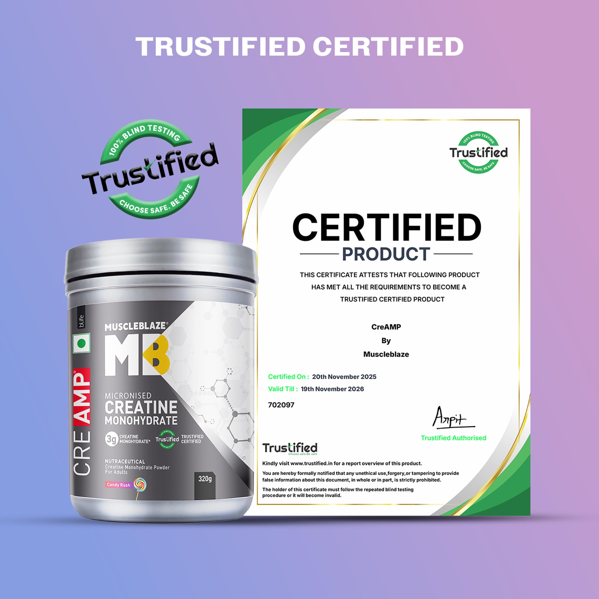 MuscleBlaze CreAMP Micronised Creatine Monohydrate Powder, 120g, Unisex Adult Nutritional Supplement - label detail (14)