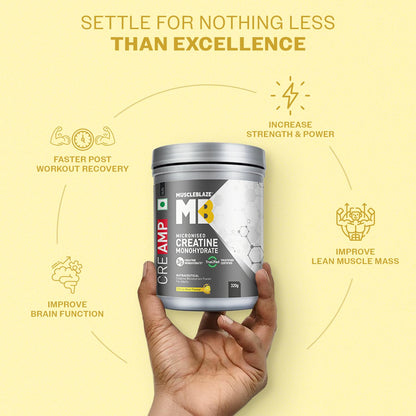 MuscleBlaze CreAMP Micronised Creatine Monohydrate Powder, 120g, Unisex Adult Nutritional Supplement - label detail (30)